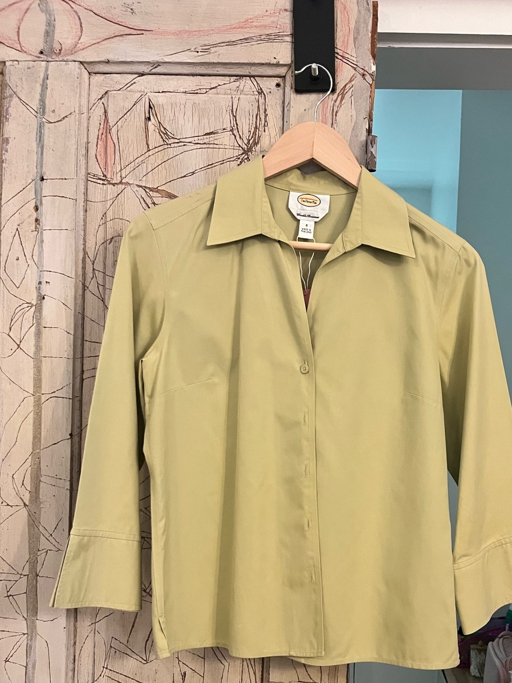 Talbots Light Olive Collared Button-Front Top